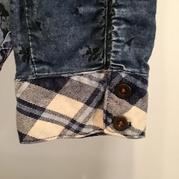 Free People Dottie Over You Chambray Button Up Floral and Plaid Blouse Size S - Picture 8 of 14